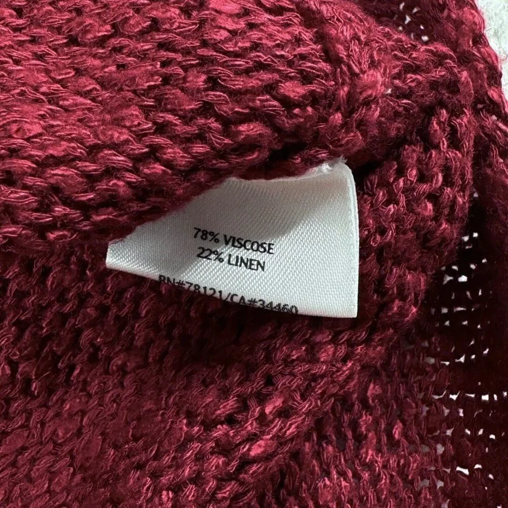 Eileen Fisher Italian Yarn Linen Blend V-Neck Sweater Cranberry Red